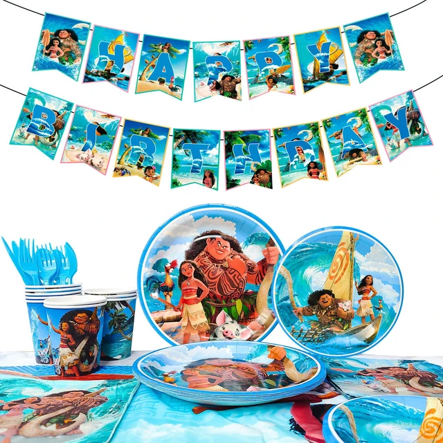 Main image of 86 Pcs Moana Birthday Party Decorations & Tableware Packs Includ Moana Banners Tablecloth Plates Cups Napkins etc Moana Party Tableware for Moana Party Supplies for Boys/Girls, Serves 10