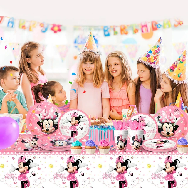 Alt view image 4 of 6 - Minnie Birthday Party Supplies,113pcs Minnie Mouse Party Decorations Tableware Set - Minnie Mouse Plates and Napkins Cups & Minnie Mouse Table Cloth etc Minnie Mouse Birthday Tableware for Girls Kids