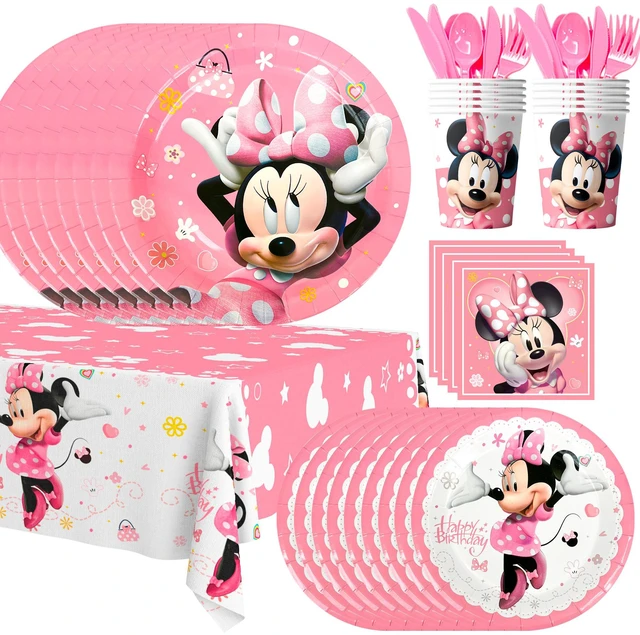Main image of Minnie Birthday Party Supplies,113pcs Minnie Mouse Party Decorations Tableware Set - Minnie Mouse Plates and Napkins Cups & Minnie Mouse Table Cloth etc Minnie Mouse Birthday Tableware for Girls Kids