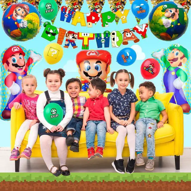 Alt view image 3 of 6 - Mario Birthday Party Supplies, 123 Pcs Mario Party Decorations & Tableware Set - Super Mario Bros Balloons Banner & Mario Party Plates Napkins Tablecloth etc Super Mario Party Supplies for Boys Kids