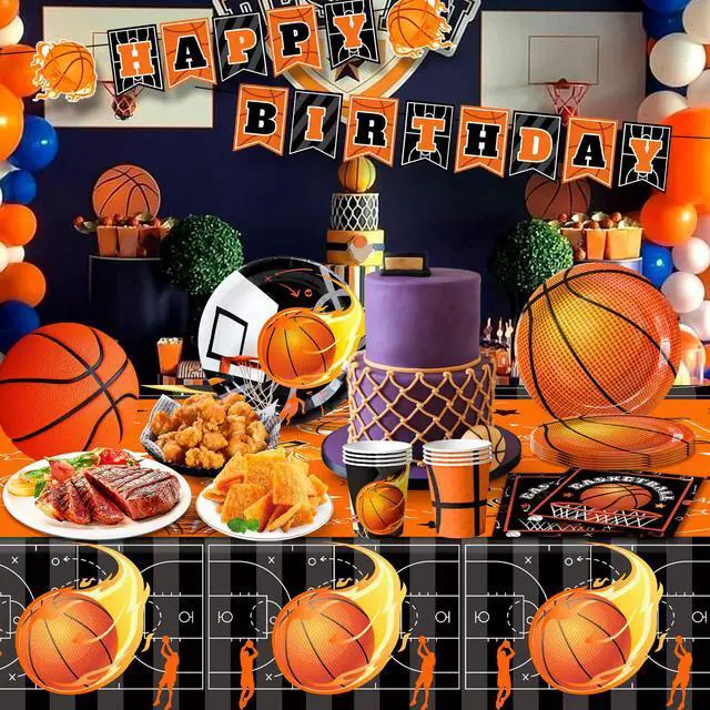 Alt view image 3 of 6 - 20 Guests Basketball Party Tableware, Basketball Birthday Tableware Basketball Plates and Napkins Tablecloths Basketball Happy Birthday Banner etc Basketball Tableware for Basketball Party Decorations