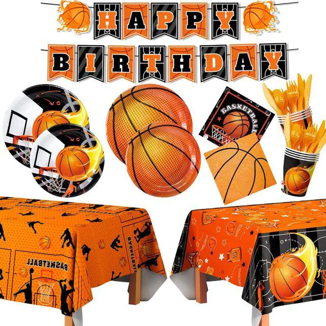 Main image of 20 Guests Basketball Party Tableware, Basketball Birthday Tableware Basketball Plates and Napkins Tablecloths Basketball Happy Birthday Banner etc Basketball Tableware for Basketball Party Decorations