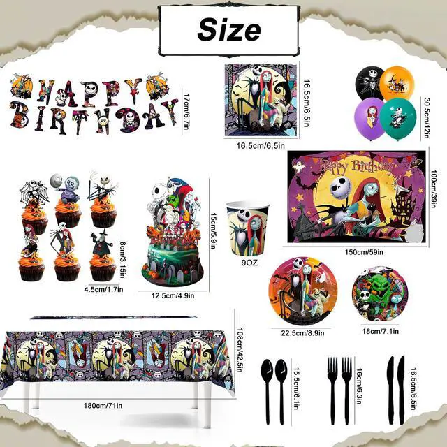 Alt view image 6 of 7 - 98 Pcs The Nightmare Before Christmas Birthday Party Decorations & Tableware - The Nightmare Before Christmas Plates Tablecloth Napkins & Balloons Banners Backdrop etc Christmas Party Supplies
