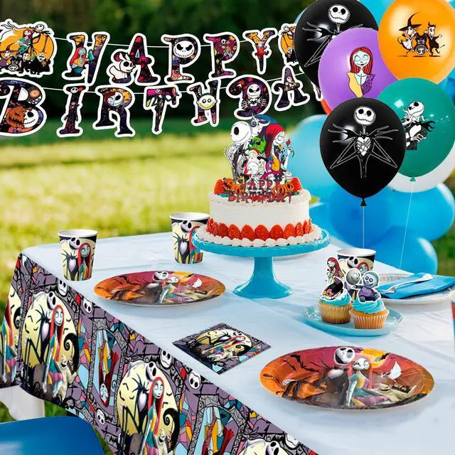 Alt view image 2 of 7 - 98 Pcs The Nightmare Before Christmas Birthday Party Decorations & Tableware - The Nightmare Before Christmas Plates Tablecloth Napkins & Balloons Banners Backdrop etc Christmas Party Supplies