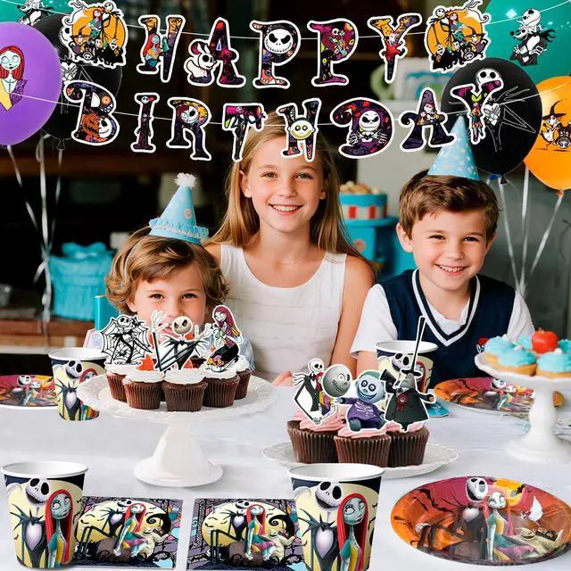 Alt view image 5 of 7 - 98 Pcs The Nightmare Before Christmas Birthday Party Decorations & Tableware - The Nightmare Before Christmas Plates Tablecloth Napkins & Balloons Banners Backdrop etc Christmas Party Supplies
