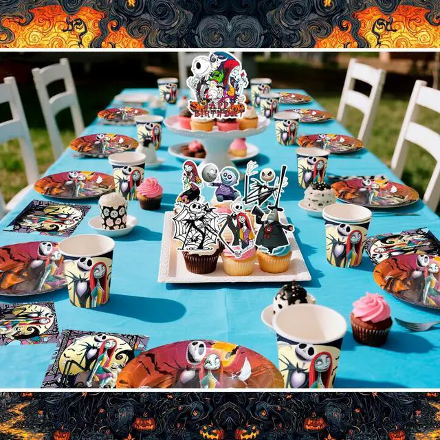 Alt view image 3 of 7 - 98 Pcs The Nightmare Before Christmas Birthday Party Decorations & Tableware - The Nightmare Before Christmas Plates Tablecloth Napkins & Balloons Banners Backdrop etc Christmas Party Supplies