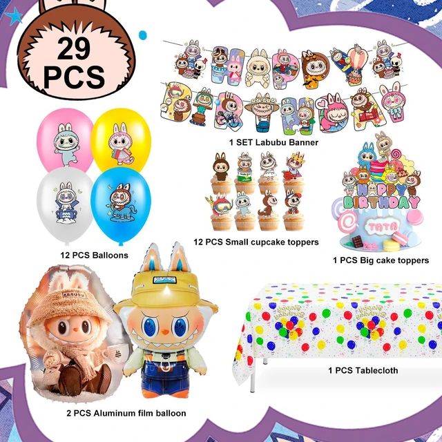 Alt view image 6 of 7 - 29 Pcs Labubu Birthday Party Decorations Set - Labubu Party Banner Balloons Tablecloth & Labubu Birthday Cake Toppers etc Labubu Party Decorations for Labubu Birthday Party Supplies