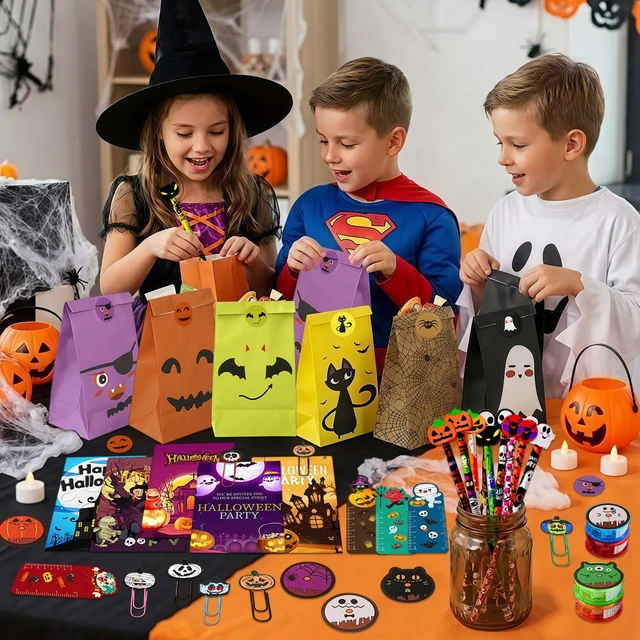 Alt view image 4 of 6 - 60 Pcs Halloween Party Favors Set - Halloween Gift Bags Pens Pencil Sharpener Bookmark & Halloween Themed Paper Clips etc Halloween Party Goodie Bags Stuffer for Halloween Party Supplies