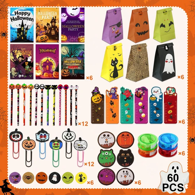 Alt view image 6 of 6 - 60 Pcs Halloween Party Favors Set - Halloween Gift Bags Pens Pencil Sharpener Bookmark & Halloween Themed Paper Clips etc Halloween Party Goodie Bags Stuffer for Halloween Party Supplies