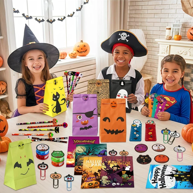 Alt view image 5 of 6 - 60 Pcs Halloween Party Favors Set - Halloween Gift Bags Pens Pencil Sharpener Bookmark & Halloween Themed Paper Clips etc Halloween Party Goodie Bags Stuffer for Halloween Party Supplies