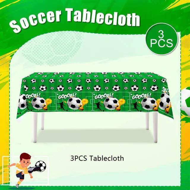 Alt view image 6 of 6 - Soccer Tablecloth, 3 Pcs Soccer Party Tablecloth Set - Soccerball Party Tablecloth, Soccer Table Covers & Soccer Theme Table Cloth, for Soccer Party Decorations & Soccer Birthday Decorations