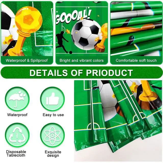 Alt view image 5 of 6 - Soccer Tablecloth, 3 Pcs Soccer Party Tablecloth Set - Soccerball Party Tablecloth, Soccer Table Covers & Soccer Theme Table Cloth, for Soccer Party Decorations & Soccer Birthday Decorations