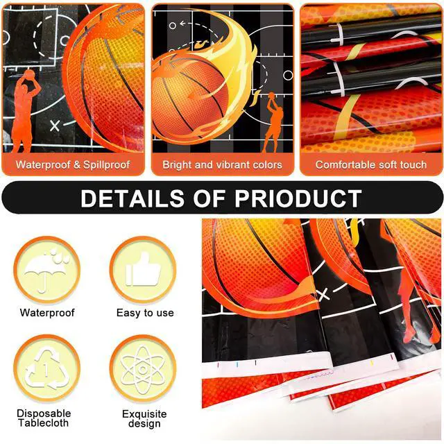 Alt view image 5 of 6 - Basketball Tablecloth, 3pcs Basketball Party Table Cover Set Basketball Table Cloths for Parties,Basketball Birthday Tablecloth & Basketball Theme Table Cover for Basketball Birthday Party Decorations