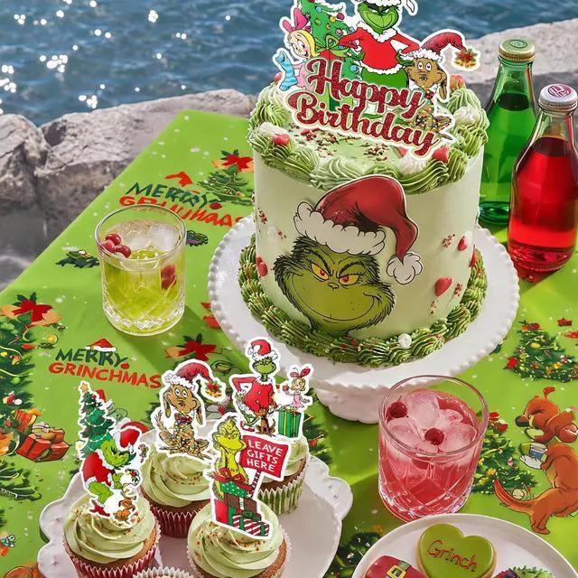 Alt view image 3 of 7 - Grinch Party Decorations, 35 Pcs Grinch Christmas Party Supplies - Grinch Party Banner Hanging Swirls Cake Toppers Balloons Tablecloth etc Christmas Grinch Birthday Party Decorations