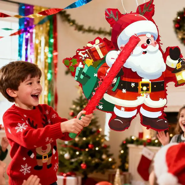 Alt view image 5 of 6 - Christmas Santa Claus Piñata, 13.3'' Christmas Piñata Bundle - Santa Claus Piñata, Christmas Party Games Stick Blindfold etc Christmas Decorations for Christmas Party Decorations Piñata