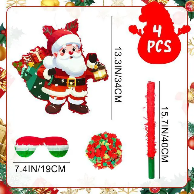 Alt view image 6 of 6 - Christmas Santa Claus Piñata, 13.3'' Christmas Piñata Bundle - Santa Claus Piñata, Christmas Party Games Stick Blindfold etc Christmas Decorations for Christmas Party Decorations Piñata