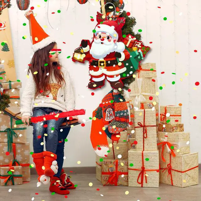 Alt view image 4 of 6 - Christmas Santa Claus Piñata, 13.3'' Christmas Piñata Bundle - Santa Claus Piñata, Christmas Party Games Stick Blindfold etc Christmas Decorations for Christmas Party Decorations Piñata
