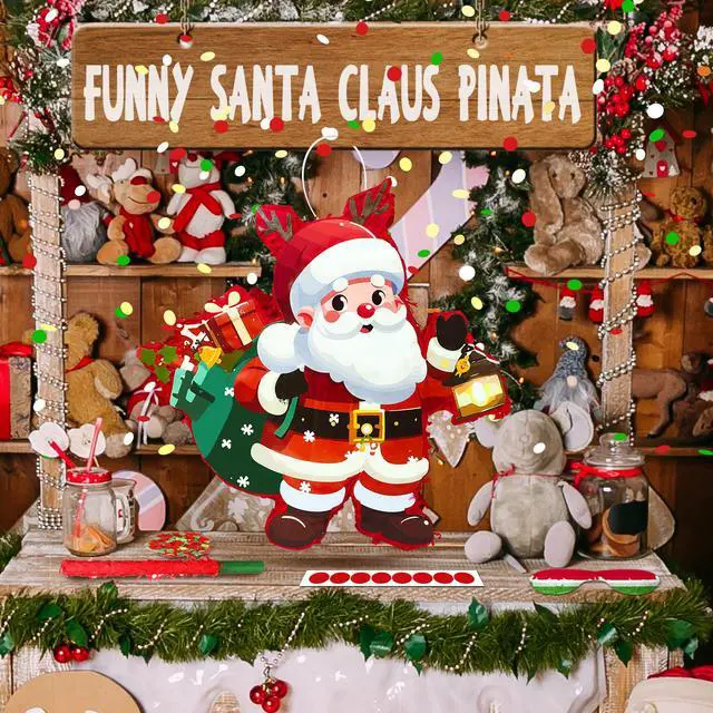 Alt view image 3 of 6 - Christmas Santa Claus Piñata, 13.3'' Christmas Piñata Bundle - Santa Claus Piñata, Christmas Party Games Stick Blindfold etc Christmas Decorations for Christmas Party Decorations Piñata