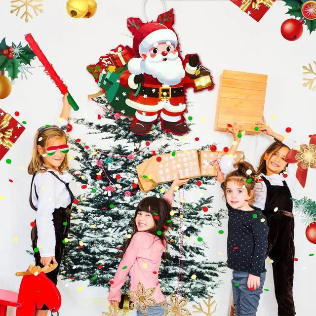Alt view image 2 of 6 - Christmas Santa Claus Piñata, 13.3'' Christmas Piñata Bundle - Santa Claus Piñata, Christmas Party Games Stick Blindfold etc Christmas Decorations for Christmas Party Decorations Piñata