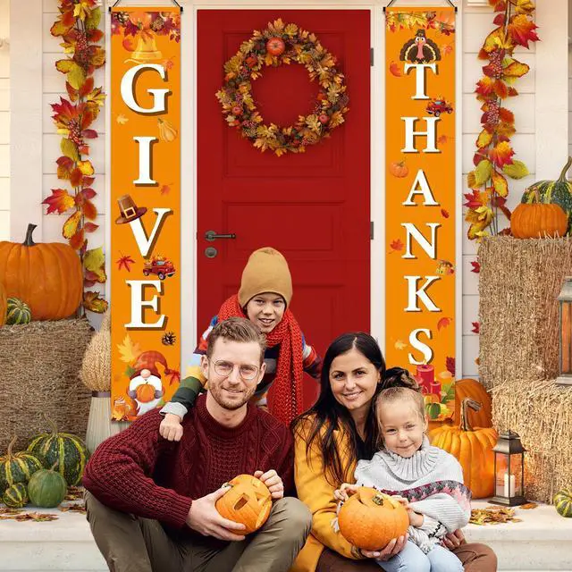 Alt view image 3 of 6 - Thanksgiving Door Banners,2 Pcs Thanksgiving Couplets Kit - Give Thanks Porch Banners,Happy Thanksgiving Porch Banners/ Happy Thanksgiving Porch Banners for Thanksgiving Party Decorations Porch Sign