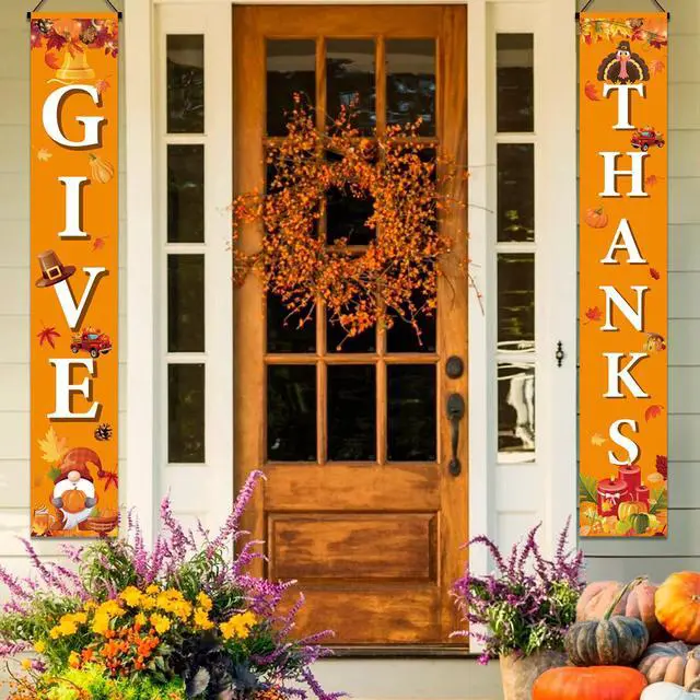 Alt view image 2 of 6 - Thanksgiving Door Banners,2 Pcs Thanksgiving Couplets Kit - Give Thanks Porch Banners,Happy Thanksgiving Porch Banners/ Happy Thanksgiving Porch Banners for Thanksgiving Party Decorations Porch Sign