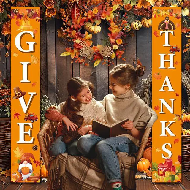 Alt view image 4 of 6 - Thanksgiving Door Banners,2 Pcs Thanksgiving Couplets Kit - Give Thanks Porch Banners,Happy Thanksgiving Porch Banners/ Happy Thanksgiving Porch Banners for Thanksgiving Party Decorations Porch Sign