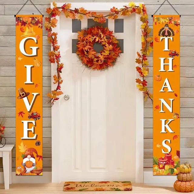 Main image of Thanksgiving Door Banners,2 Pcs Thanksgiving Couplets Kit - Give Thanks Porch Banners,Happy Thanksgiving Porch Banners/ Happy Thanksgiving Porch Banners for Thanksgiving Party Decorations Porch Sign
