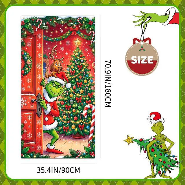 Alt view image 6 of 7 - Christmas Door Decorations, 35.4×70.9 Inch Christmas Door Cover for Front Door, Christmas Photography Backdrop for Xmas Party Decorations
