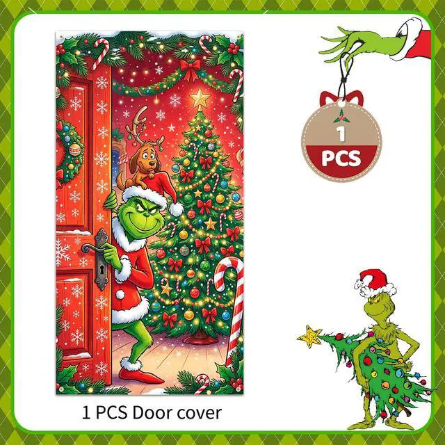 Alt view image 7 of 7 - Christmas Door Decorations, 35.4×70.9 Inch Christmas Door Cover for Front Door, Christmas Photography Backdrop for Xmas Party Decorations