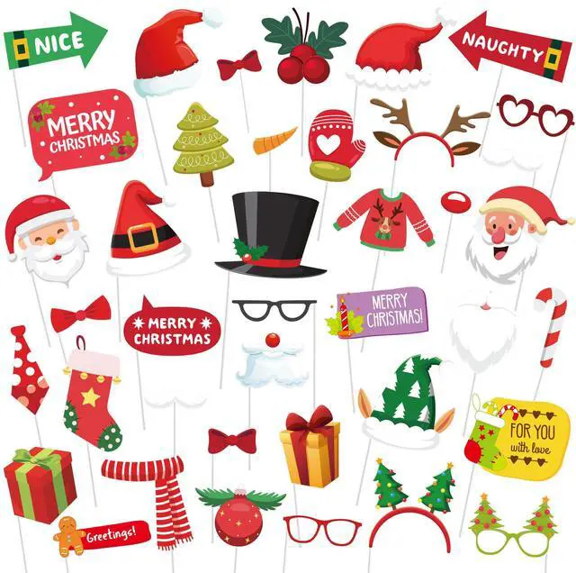 Main image of 40pcs Christmas Photo Booth Props for Christmas Party Decorations,Christmas Photo Props,Xmas Photo Booth Props,Christmas Decorations,Christmas Party Supplies Favors