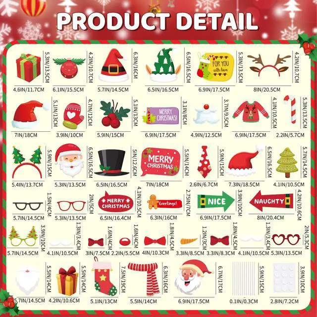 Alt view image 6 of 7 - 40pcs Christmas Photo Booth Props for Christmas Party Decorations,Christmas Photo Props,Xmas Photo Booth Props,Christmas Decorations,Christmas Party Supplies Favors
