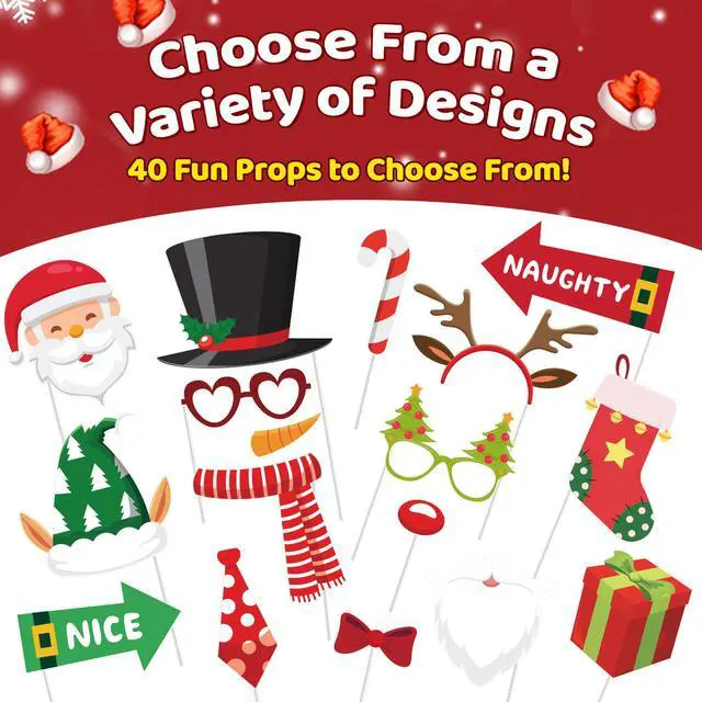 Alt view image 4 of 7 - 40pcs Christmas Photo Booth Props for Christmas Party Decorations,Christmas Photo Props,Xmas Photo Booth Props,Christmas Decorations,Christmas Party Supplies Favors