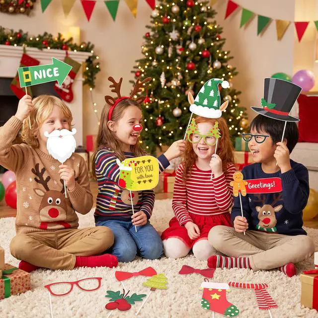 Alt view image 2 of 7 - 40pcs Christmas Photo Booth Props for Christmas Party Decorations,Christmas Photo Props,Xmas Photo Booth Props,Christmas Decorations,Christmas Party Supplies Favors