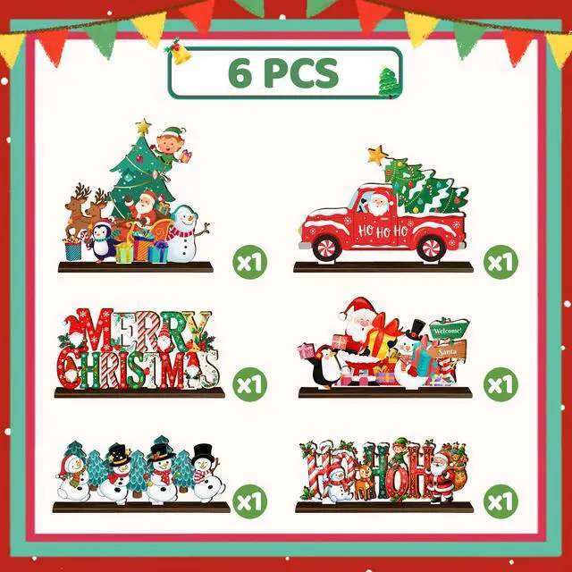 Alt view image 7 of 7 - 6pcs Christmas Wooden Tabletop Ornaments for Christmas Decorations,Christmas Tabletop Decorations,Christmas Tabletop Ornaments,Christmas Party Decorations