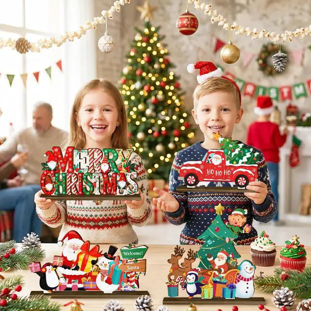 Alt view image 3 of 7 - 6pcs Christmas Wooden Tabletop Ornaments for Christmas Decorations,Christmas Tabletop Decorations,Christmas Tabletop Ornaments,Christmas Party Decorations
