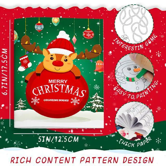 Alt view image 3 of 6 - Christmas Coloring Books for Kids,24pcs Christmas Coloring Books Bulk/Xmas Activity Books Bulk & 12 Christmas Party Color Pencils for Kids All Ages Indoor Activities Christmas Party Supplies Gifts