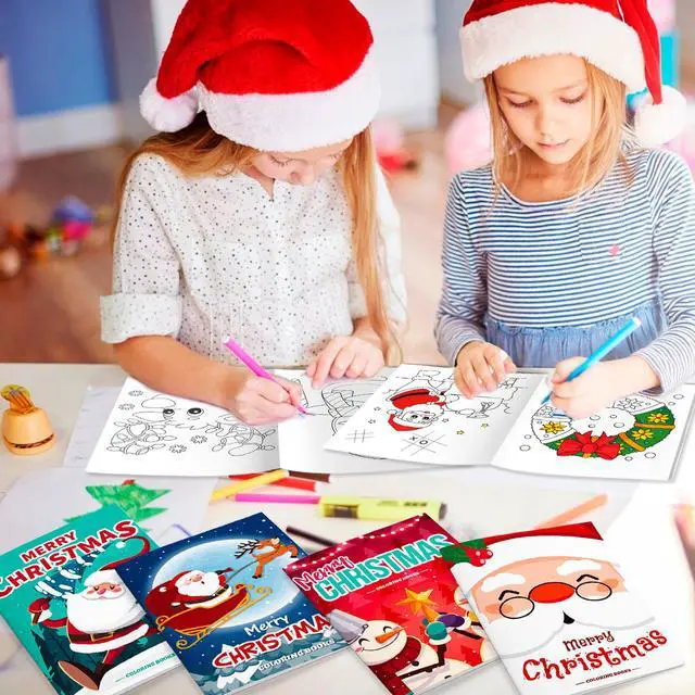 Alt view image 4 of 6 - Christmas Coloring Books for Kids,24pcs Christmas Coloring Books Bulk/Xmas Activity Books Bulk & 12 Christmas Party Color Pencils for Kids All Ages Indoor Activities Christmas Party Supplies Gifts