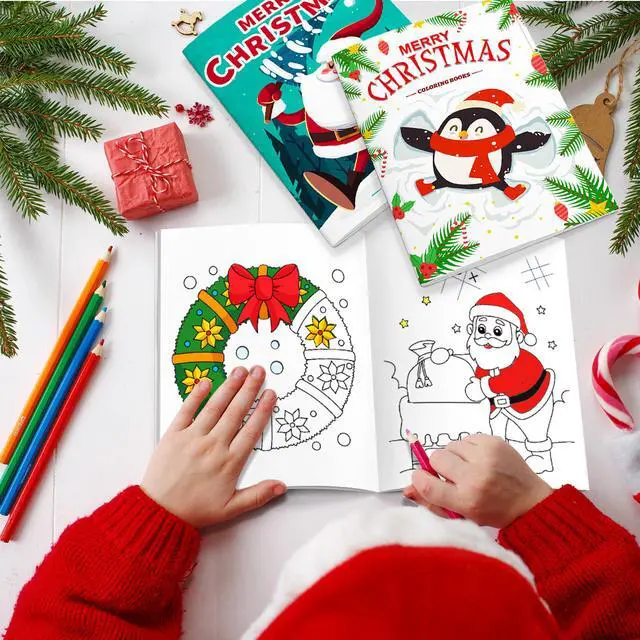 Alt view image 5 of 6 - Christmas Coloring Books for Kids,24pcs Christmas Coloring Books Bulk/Xmas Activity Books Bulk & 12 Christmas Party Color Pencils for Kids All Ages Indoor Activities Christmas Party Supplies Gifts