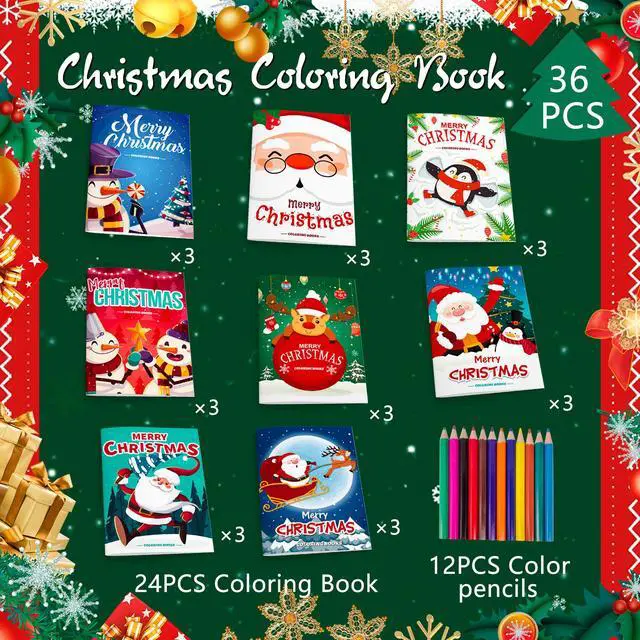 Alt view image 6 of 6 - Christmas Coloring Books for Kids,24pcs Christmas Coloring Books Bulk/Xmas Activity Books Bulk & 12 Christmas Party Color Pencils for Kids All Ages Indoor Activities Christmas Party Supplies Gifts