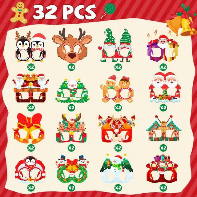 Alt view image 7 of 7 - 32pcs Christmas Paper Glasses for Christmas Party Decorations,Christmas Party Glasses,Christmas Paper Eyeglasses,Christmas Glasses Props,Christmas Decorations