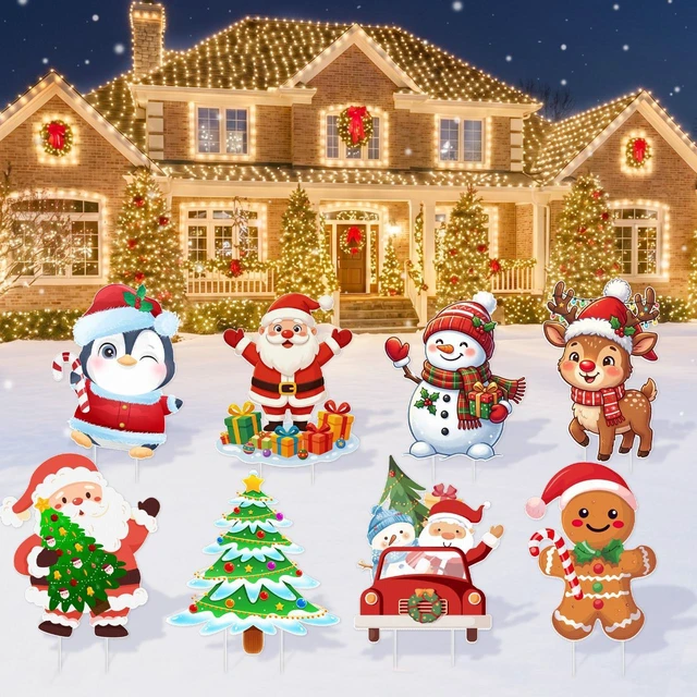 Main image of Christmas Yard Decorations, 24 Pcs Large Christmas Yard Signs with Stakes, Xmas Tree Santa Claus Snowman and other Welcome Sign for Merry Christmas Party Decorations