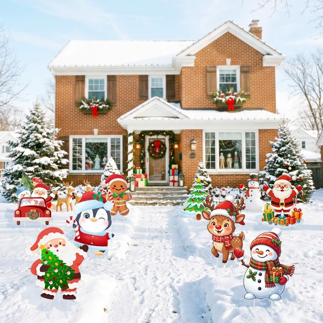 Alt view image 3 of 6 - Christmas Yard Decorations, 24 Pcs Large Christmas Yard Signs with Stakes, Xmas Tree Santa Claus Snowman and other Welcome Sign for Merry Christmas Party Decorations
