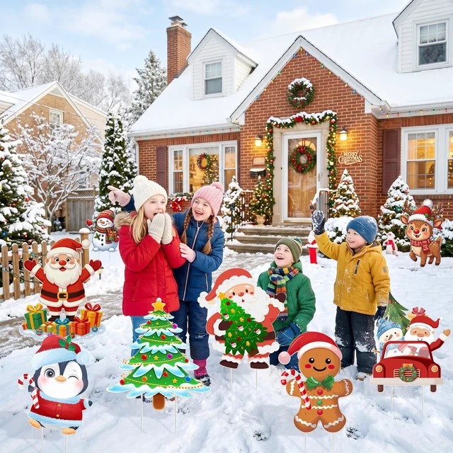 Alt view image 2 of 6 - Christmas Yard Decorations, 24 Pcs Large Christmas Yard Signs with Stakes, Xmas Tree Santa Claus Snowman and other Welcome Sign for Merry Christmas Party Decorations