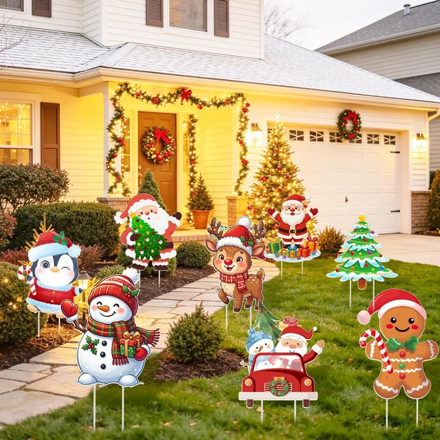Alt view image 4 of 6 - Christmas Yard Decorations, 24 Pcs Large Christmas Yard Signs with Stakes, Xmas Tree Santa Claus Snowman and other Welcome Sign for Merry Christmas Party Decorations