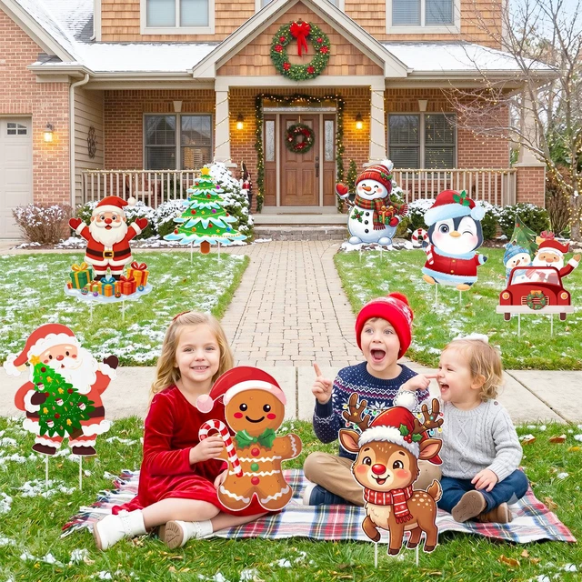 Alt view image 5 of 6 - Christmas Yard Decorations, 24 Pcs Large Christmas Yard Signs with Stakes, Xmas Tree Santa Claus Snowman and other Welcome Sign for Merry Christmas Party Decorations