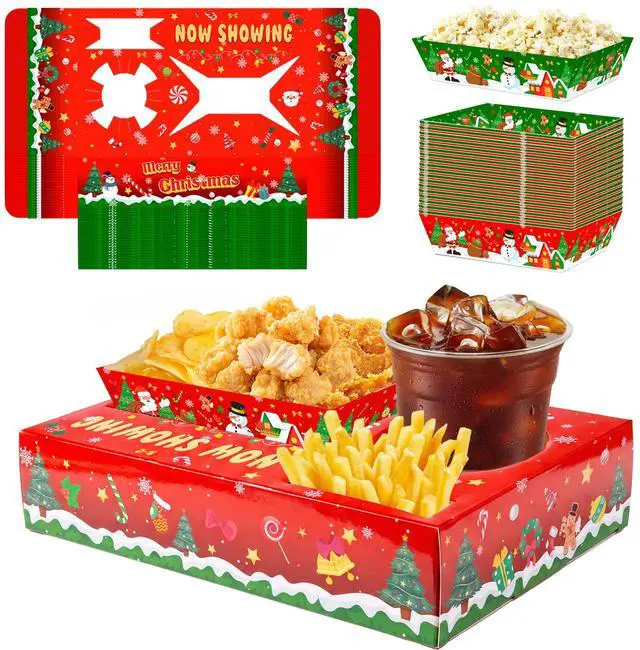 Main image of 36 Pcs Christmas Party Snack Trays, Christmas Movie Night Snack Trays, Christmas Movie Paper Trays&Christmas Snack Boxes for Christmas Party Decorations or Christmas Table Decorations (Green&Red)