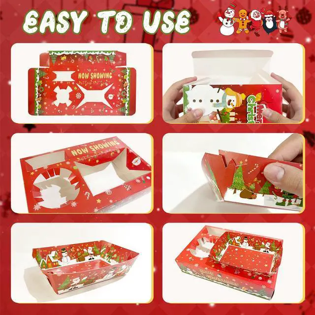 Alt view image 5 of 7 - 36 Pcs Christmas Party Snack Trays, Christmas Movie Night Snack Trays, Christmas Movie Paper Trays&Christmas Snack Boxes for Christmas Party Decorations or Christmas Table Decorations (Green&Red)