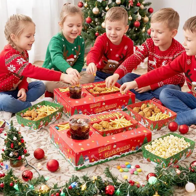 Alt view image 4 of 7 - 36 Pcs Christmas Party Snack Trays, Christmas Movie Night Snack Trays, Christmas Movie Paper Trays&Christmas Snack Boxes for Christmas Party Decorations or Christmas Table Decorations (Green&Red)