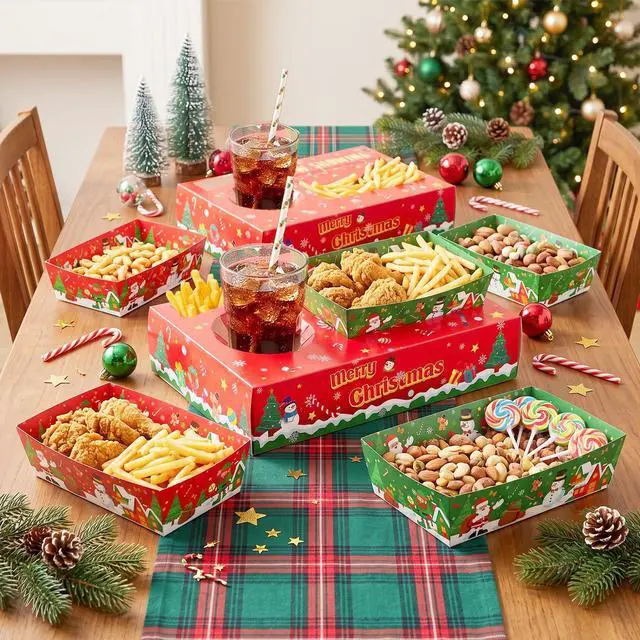Alt view image 3 of 7 - 36 Pcs Christmas Party Snack Trays, Christmas Movie Night Snack Trays, Christmas Movie Paper Trays&Christmas Snack Boxes for Christmas Party Decorations or Christmas Table Decorations (Green&Red)