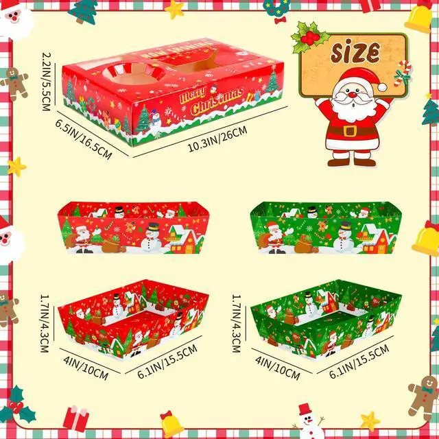 Alt view image 6 of 7 - 36 Pcs Christmas Party Snack Trays, Christmas Movie Night Snack Trays, Christmas Movie Paper Trays&Christmas Snack Boxes for Christmas Party Decorations or Christmas Table Decorations (Green&Red)